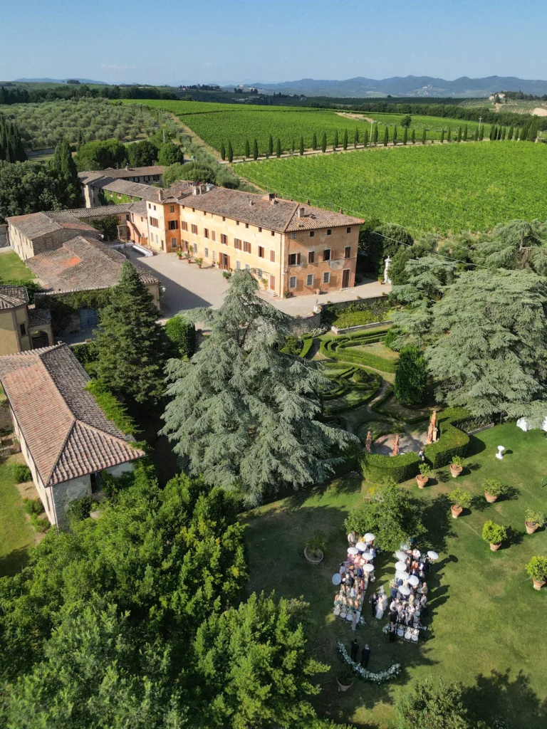 Ceremony view at villa catignano. Drone pics.